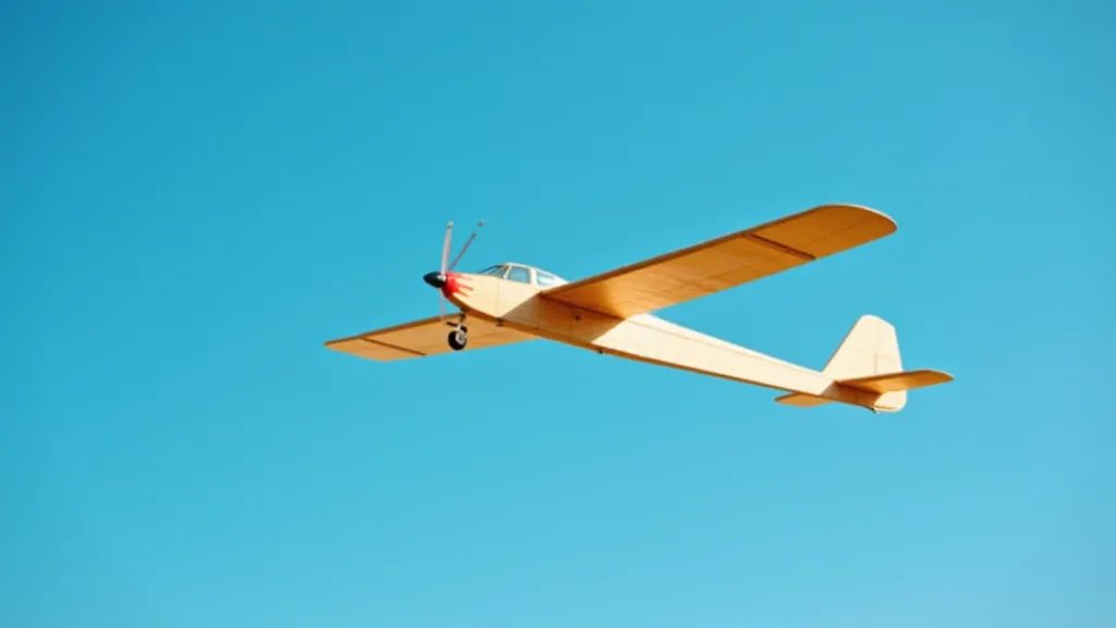 Balsa wood glider airplane in flight