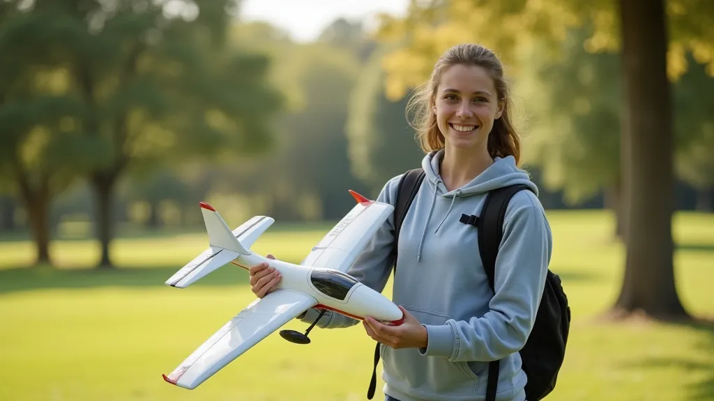 A beginner holding an assembled RC airplane