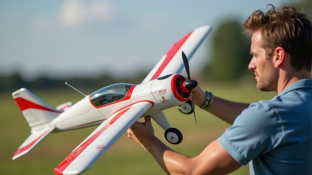 Inspecting RC airplane before flight