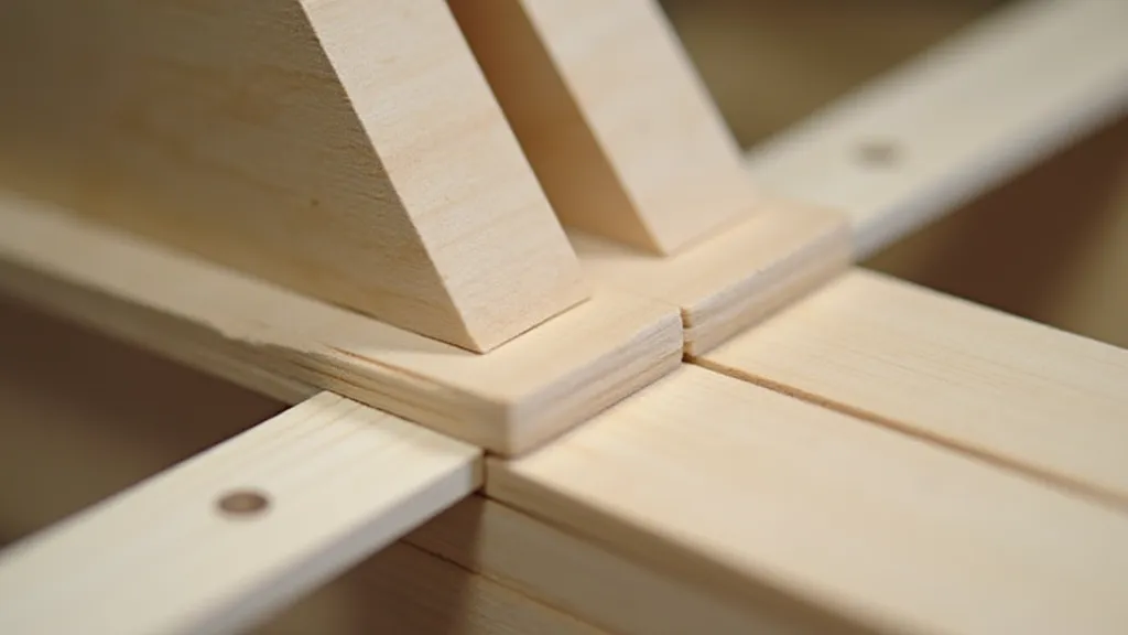Balsa wood pieces being glued for the vertical stabilizer